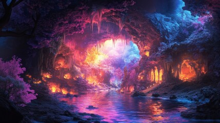 Fototapeta premium Hospitals hidden within glowing caves 