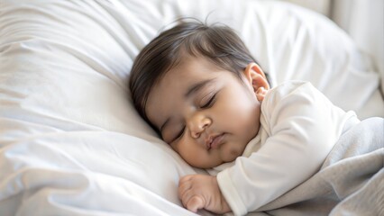 Serene Indian Baby Sleep - Indian Top view of a baby sleeping peacefully in bed.
