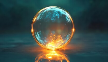 A stunning glowing sphere with a mystical appearance, reflecting light and warmth, perfect for abstract and fantasy themes.