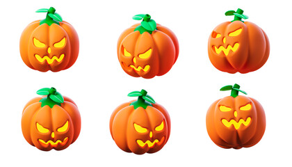 3d illustration of Halloween pumpkin with transparent background 3d rendering
