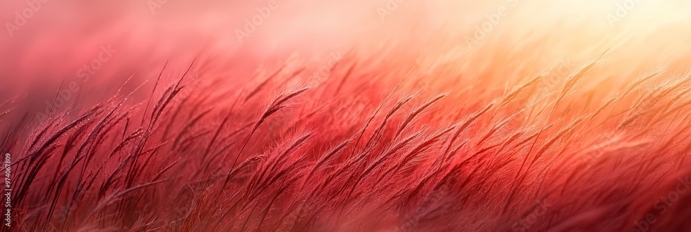 Poster a blurred photo displays a field of grass with a red-yellow hue to its left side