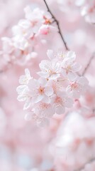 Obraz premium A tight shot of blooming flowers on a tree Pink blossoms dominate the foreground, contrasting with the blue backdrop of the sky