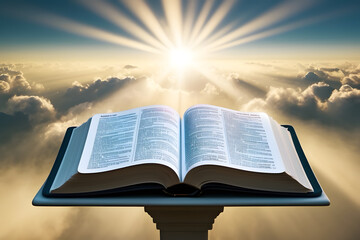 Fototapeta premium An opened bible with heaven background