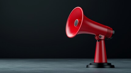 Red retro megaphone on black background with modern design elements