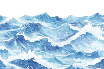 Fototapeta premium Watercolor painting of a turbulent ocean featuring detailed waves in varying shades of blue, capturing the dynamic movement and energy of the sea.