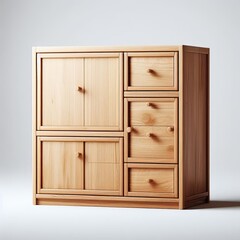 Wooden wardrobe with drawers isolated on a white background