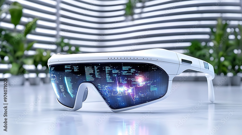 Poster augmented reality smart glasses showcase a digital interface, pushing the boundaries of technology a