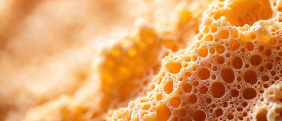 Close-up of rich, textured foam with bubbles in warm tones, perfect for backgrounds or creative projects.