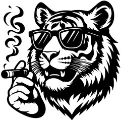 Silhouette portrait of a smoking tiger