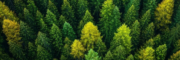 Fototapeta premium A cluster of trees, distinctly green and yellow, populates the heart of the forest