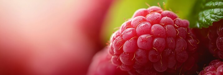  A tight shot of raspberries, each with water beads on their peak