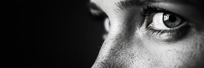 Naklejka premium A tight shot of an eye, mirroring the visage of another person behind the reflective surface