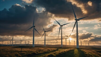 Obraz premium wind turbines in the sunset