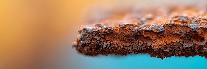 Fototapeta premium A tight shot of a weathered metal item against a backdrop of blue, with an indistinct, hazy sky in the rear