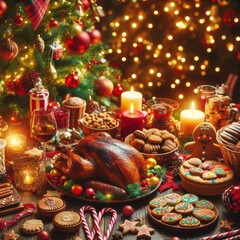 Fototapeta premium Christmas Festive Food and Decorations 