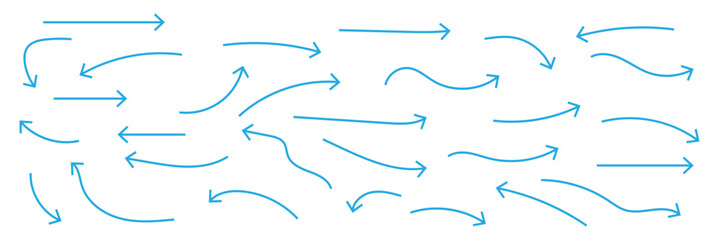 Big set of different vector arrows isolated on white background. Blue arrow icon set. 