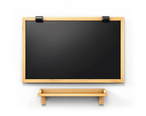 Obraz premium Blank chalkboard with wooden frame and shelf. Isolated PNG with shadows