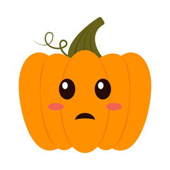 Cute emoji face character pumpkin. Kawaii baby pumpkins. Cartoon Halloween and Harvesting and Thanksgiving illustration