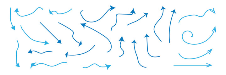 Big set of different vector arrows isolated on white background. Blue arrow icon set. 