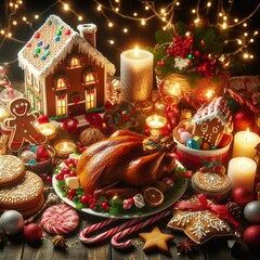 Fototapeta premium Christmas Festive Food and Decorations 