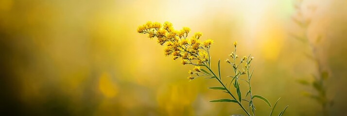 Obraz premium A tight shot of a yellow-flowered plant against a softly blurred backdrop of green and yellow grass