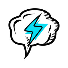 Naklejka premium Hand-drawn speech bubble with bright blue lightning bolt symbolizing playful communication and energy