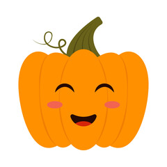 Cute emoji face character pumpkin. Kawaii baby pumpkins. Cartoon Halloween and Harvesting and Thanksgiving illustration