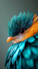 A tight shot of a vibrant bird with hues of blue, yellow, and green adorning its head