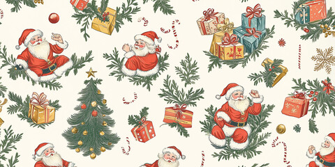 Weihnachtsmann Geschenkpapier Postkarte oder Hintergrund. Nostalgisch