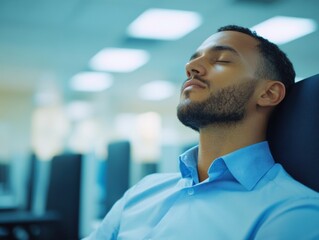 Fototapeta premium Tired Businessman Sleeping at Work in Office Chair