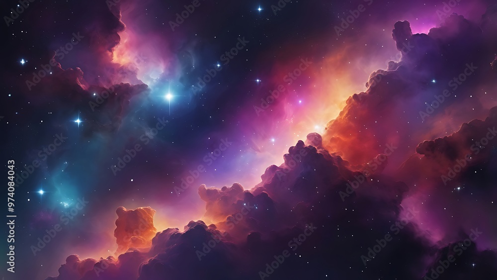 Wall mural digital artwork of a vibrant and colorful outer space scene with stars and milky way galaxy , abstra