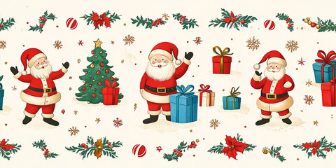 Weihnachtsmann Geschenkpapier Postkarte oder Hintergrund. Nostalgisch