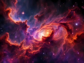 A breathtaking abstract view of outer space, featuring vibrant nebulae in shades of red, orange, and violet