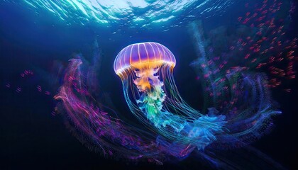 A glowing jellyfish in blue water