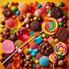 Fototapeta premium Delicious candy with orange background 