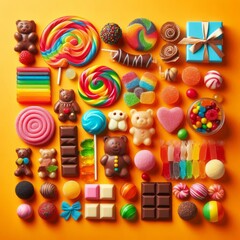 Obraz premium Delicious candy with orange background 