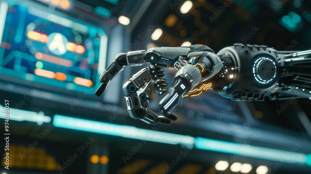 Aufkleber a robot hand is reaching out to a computer monitor