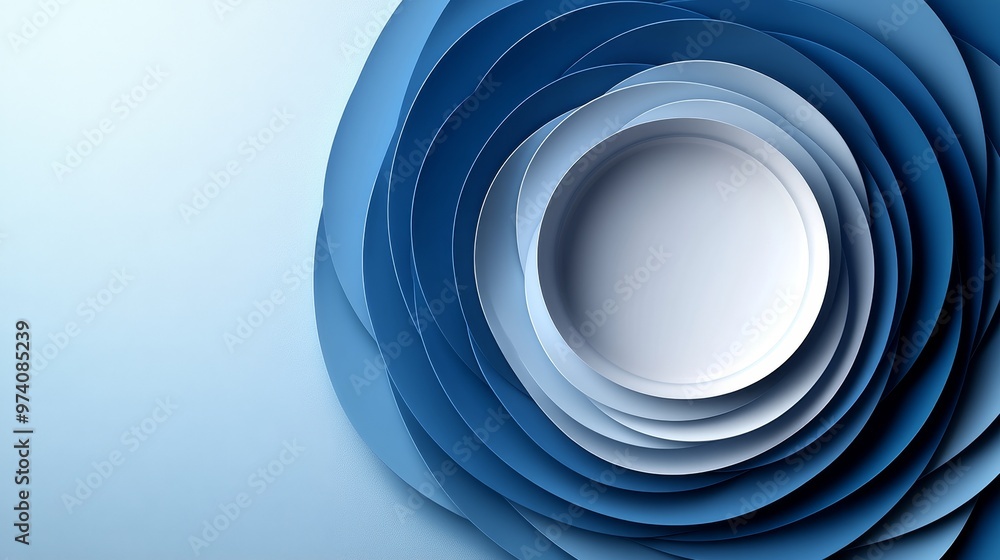 Poster abstract design featuring layered blue shapes with a circular focal point, ideal for backgrounds and