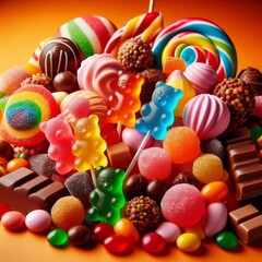 Fototapeta premium Delicious candy with orange background 