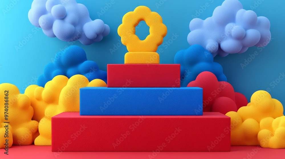 Poster Colorful patterns of shapes and clouds create a playful and vibrant atmosphere perfect for children's art or creative projects.
