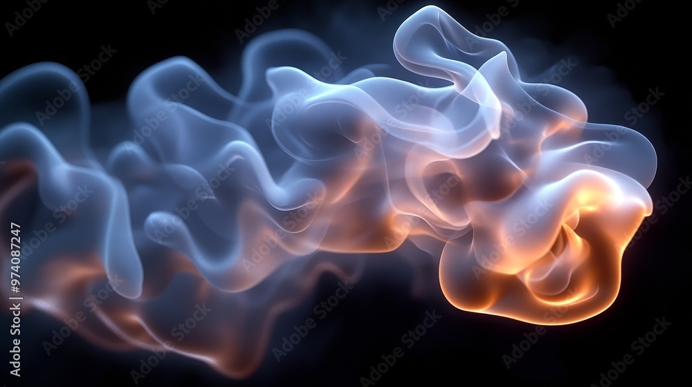 Poster dynamic abstract smoke swirl in blue and orange hues, creating an ethereal and artistic visual effec