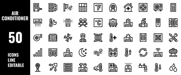50 Air Conditioner Icons Set Pack Line Editable Vector Illustration