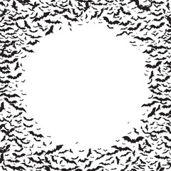 Round frame with bat silhouettes. Halloween traditional design element.