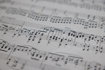 Close up of a musical pentagram on a music sheet 