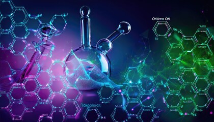 Glass lab equipment on a colorful backdrop