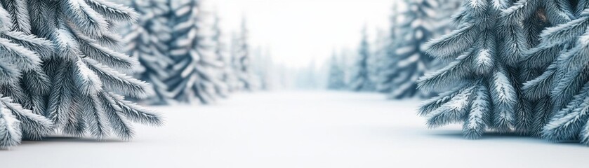 Frame mockup on a snowy pine tree, winter forest ecosystem, 3D illustration