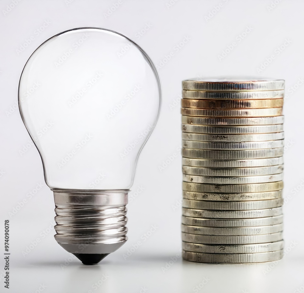 Poster light bulb and stack of coins.