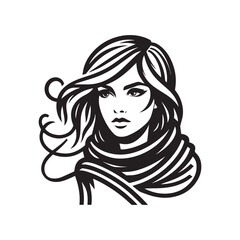 Beautiful girl with scarf  Vector Illustration Silhouette