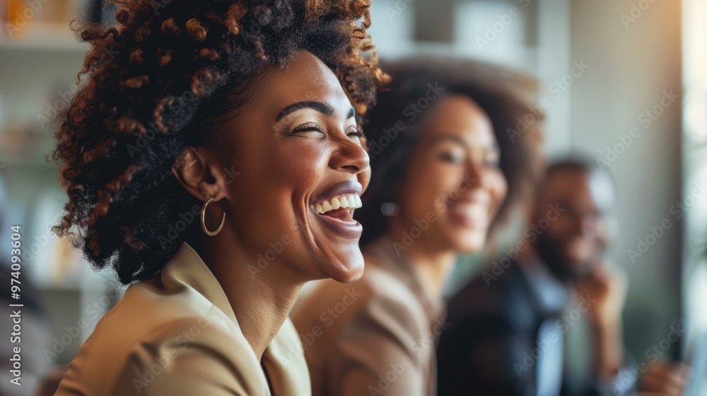 Canvas Prints A woman laughs while looking to the side. AI.