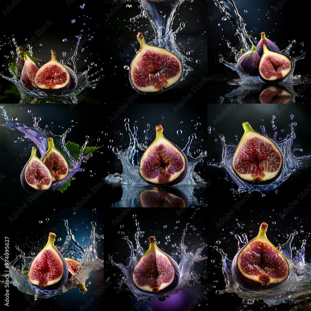 Poster Figs fall into water with a splash, creating a dramatic display of liquid.